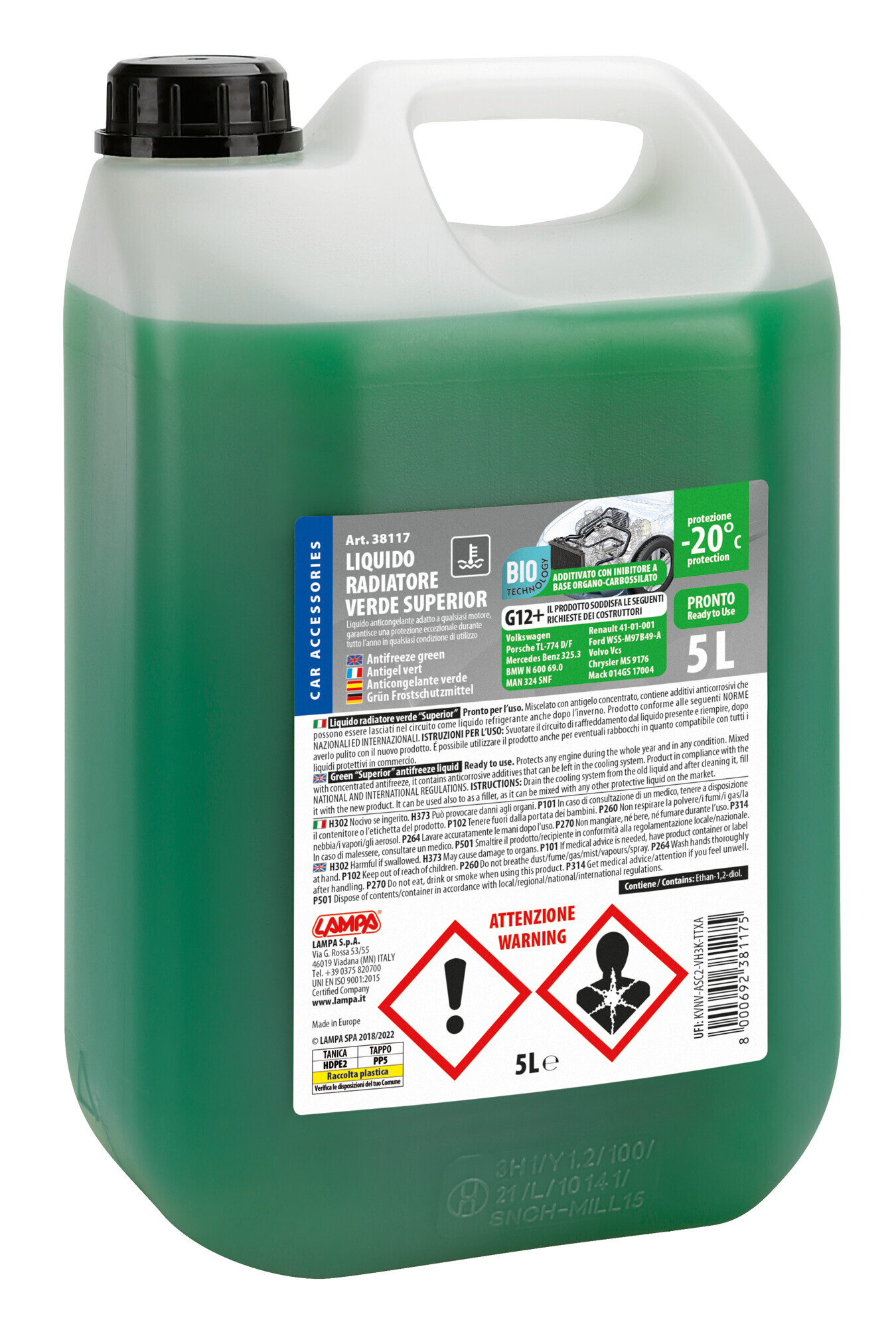SuperioR-Verde G12+, Liquido Antigelo Radiatore (-20°c) - 5 L