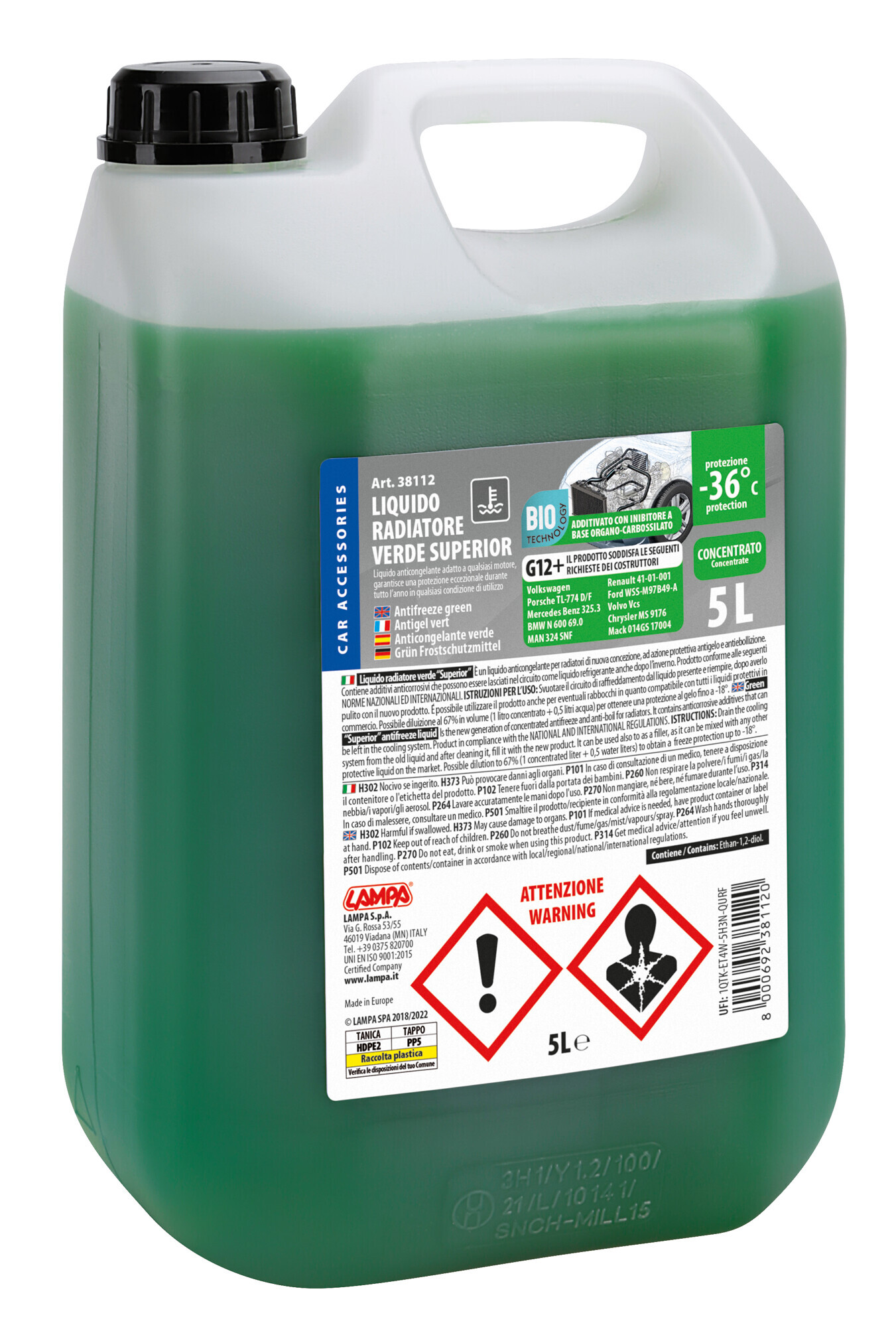 SuperioR-Verde G12+, Liquido Antigelo Radiatore (-36°c) - 5 L
