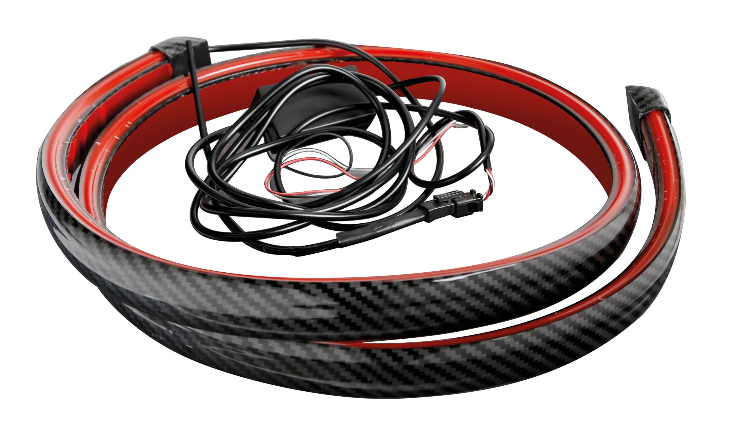 Spoiler CarboN-Look Adesivo Con Integrata Striscia Luminosa A Led Rossi - 120 Cm - 12v