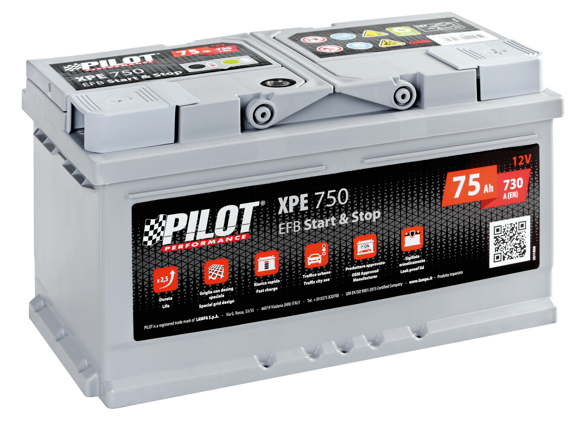 Batteria 12v - Pilot StarT-Stop Efb - 75 Ah - 730 A - Lb4