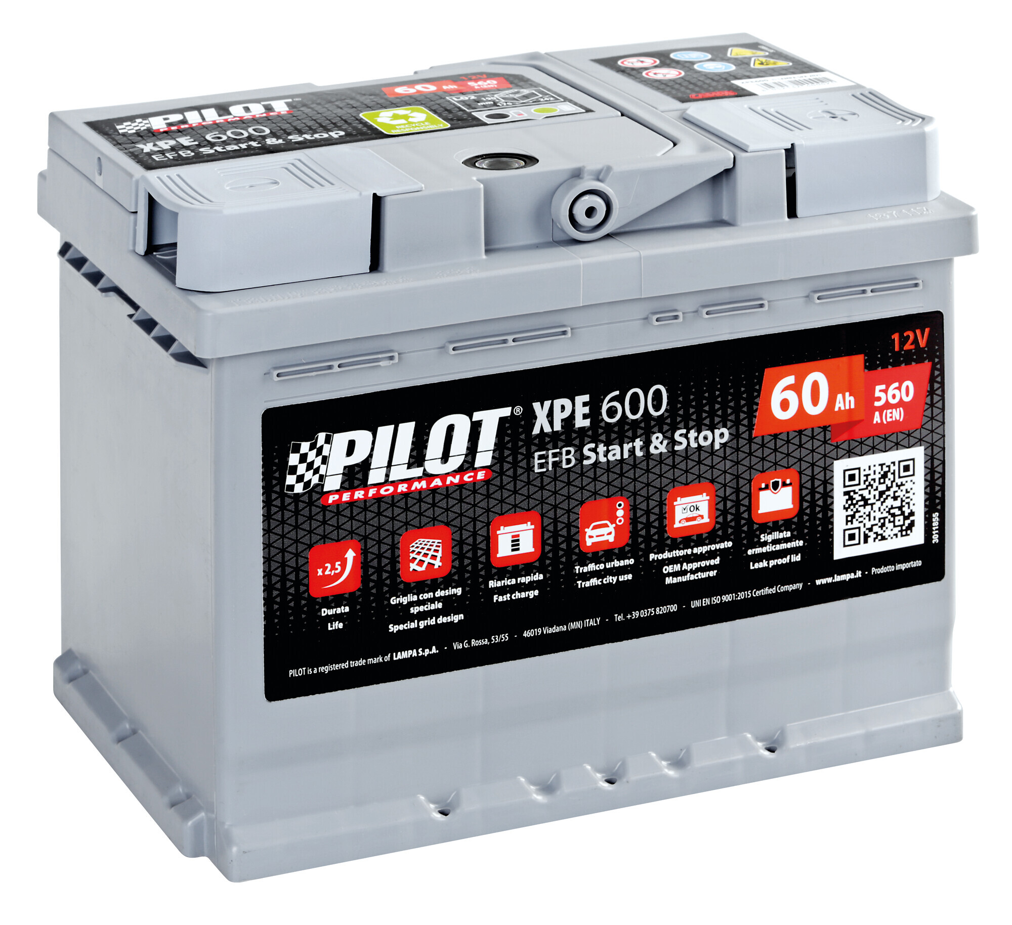 Batteria 12v - Pilot StarT-Stop Efb - 60 Ah - 560 A - l2