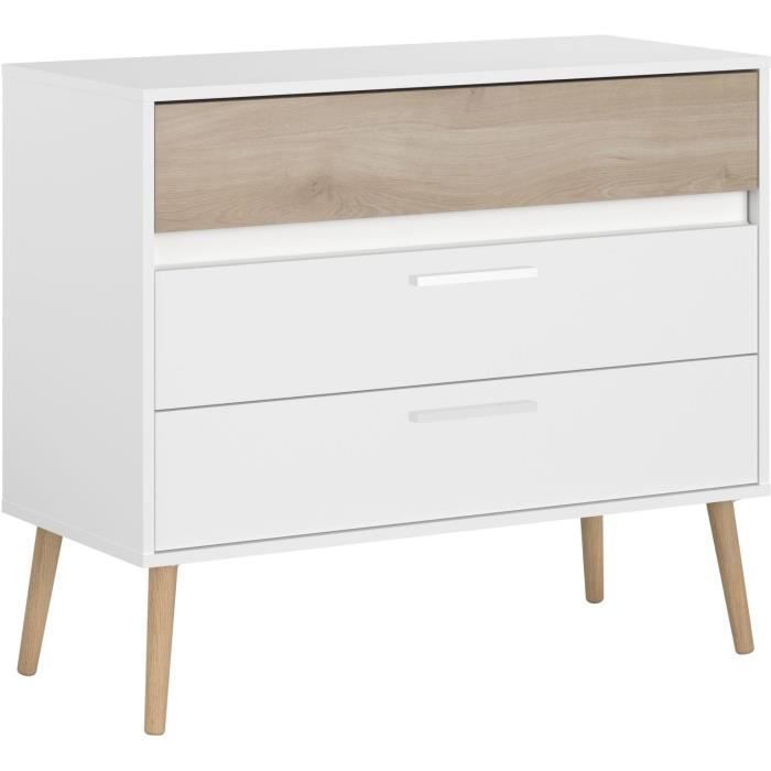 Cassettiera - Aalborg - 3 Cassetti - Bianco - Stile Scandinavo - 90,8 X 40 X 77,5 - Parisot