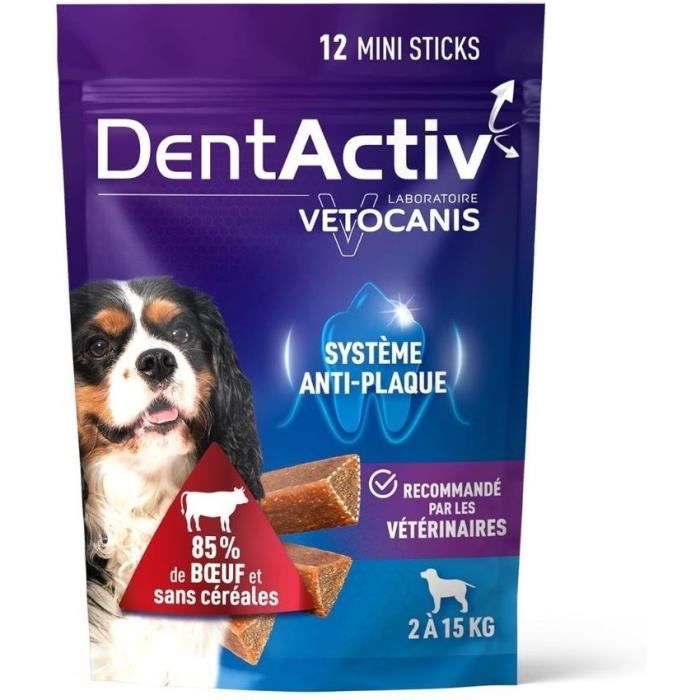 Dentactiv - 12 Stick - Vetocanis - 12 Mini Stick Per L'igiene Orale Al Manzo Per Cani 2-15 kg