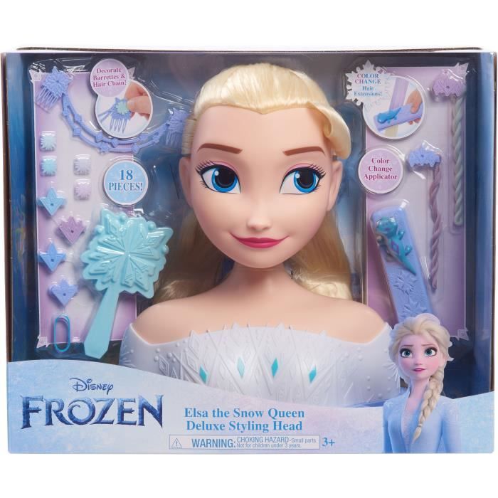 Testa Styling - Snow Queen - Testa Styling Elsa Deluxe - Extension, Accessori Per Capelli E Rivelazione Colore, A Partire Da 3 Anni