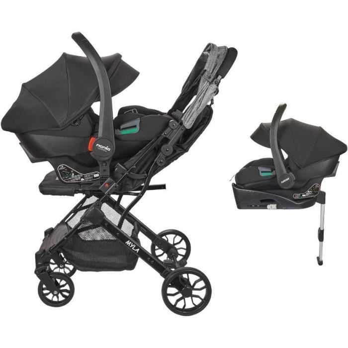Nania - Passeggino Combinato 2 In 1 Con Seggiolino Auto Rimini + Base Isofix - Myla - 4 Ruote - Nero