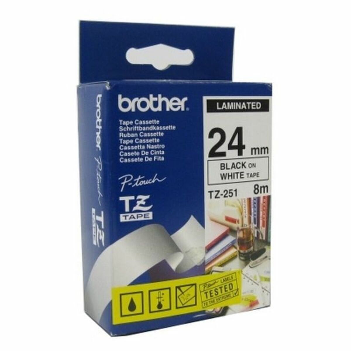 Nastro Laminato Per Etichettatrici Brother Tze251 2,4 Cm 8 M Bianco Nero Nero/bianco