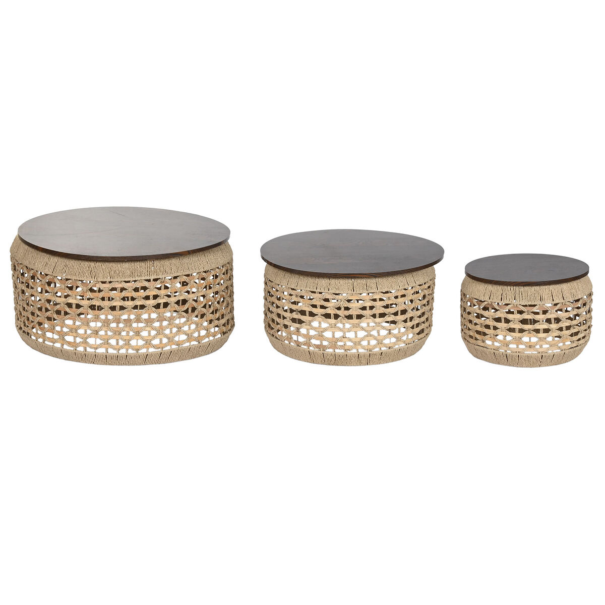 Set Di 3 Tavoli Home Esprit Marrone 70 X 70 X 35 Cm (3 Unità)