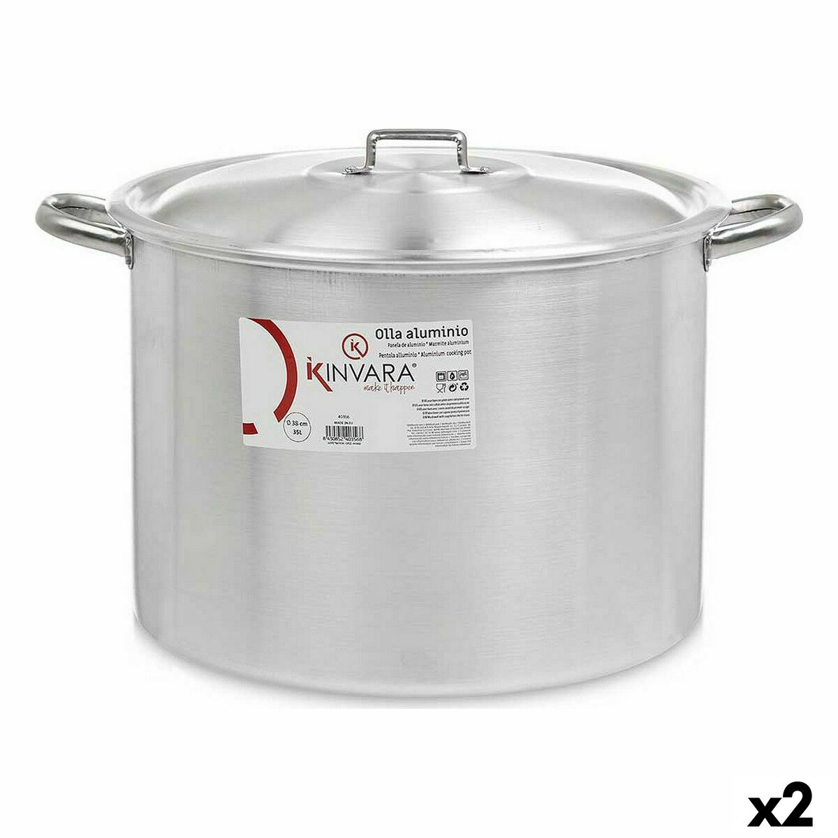 Pentola Con Coperchio Kinvara Argentato Alluminio 50,5 X 32 X 41 Cm Ø 36 Cm (2 Unità)