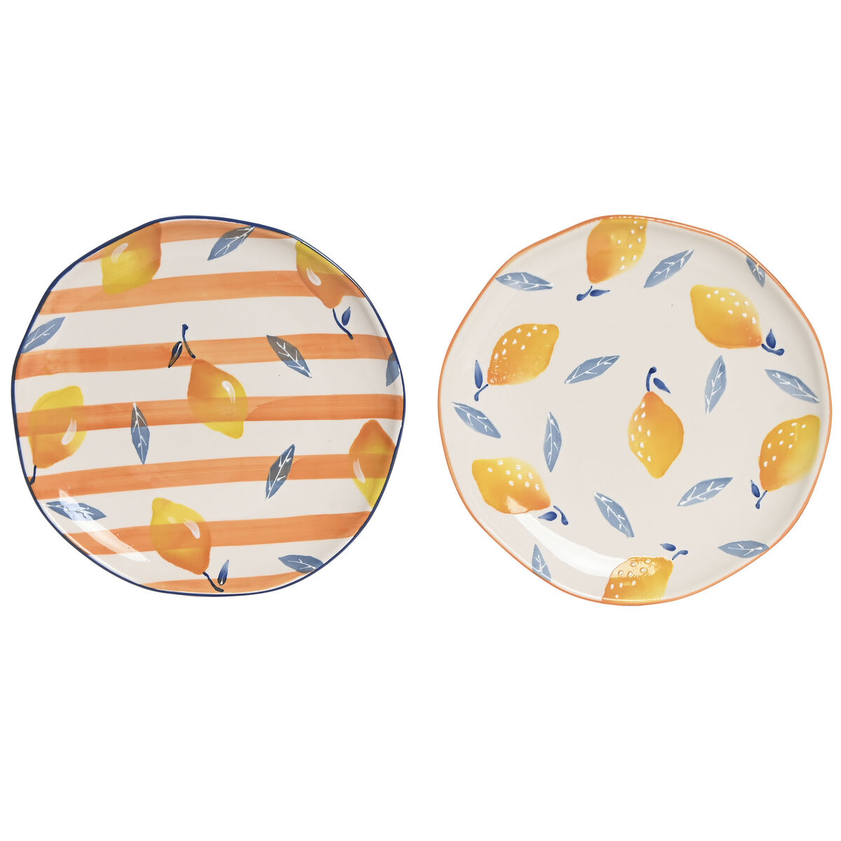 Piatto Da Pranzo Home Esprit Giallo Azzurro Bianco Arancio Gres Limone Mediterraneo 27 X 27 X 2,7 Cm (2 Unità)