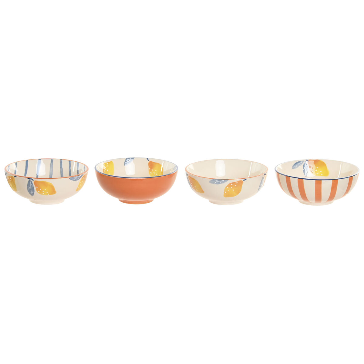 Ciotola Home Esprit Giallo Azzurro Bianco Arancio Alluminio Gres Limone Mediterraneo Con Rilievo (4 Unità)