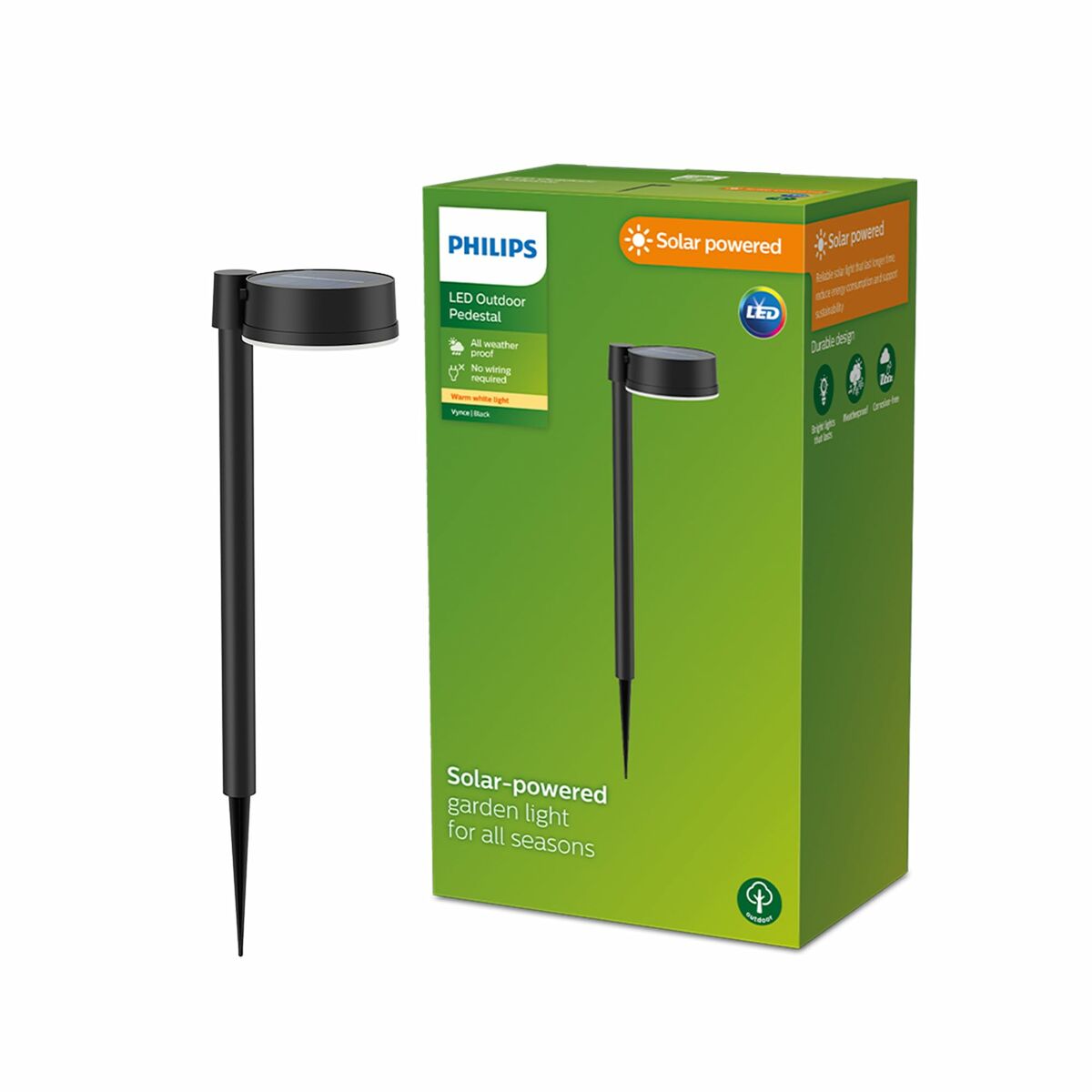 Picchetto Solare Da Giardino Philips Vynce 1,5 W 11,2 X 14,2 X 54 Cm Nero Plastica Rotondo (2700 K) (bianco Caldo) (1 Unità)
