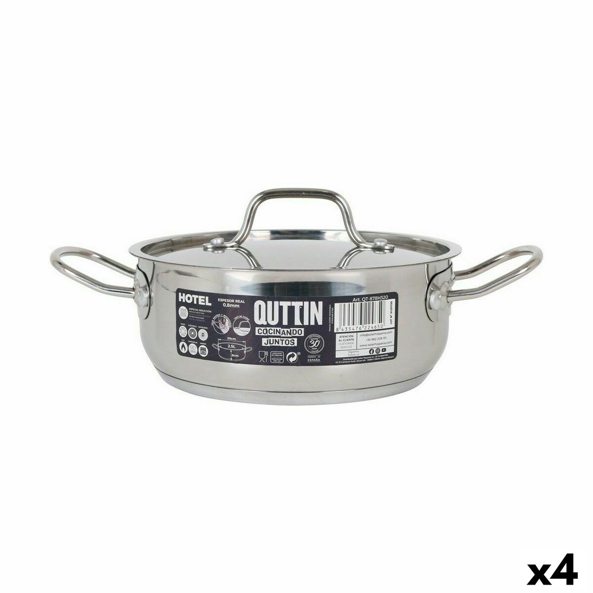 Casseruola Con Coperchio Quttin Hotel Ø 20 X 8 Cm Acciaio (4 Unità)