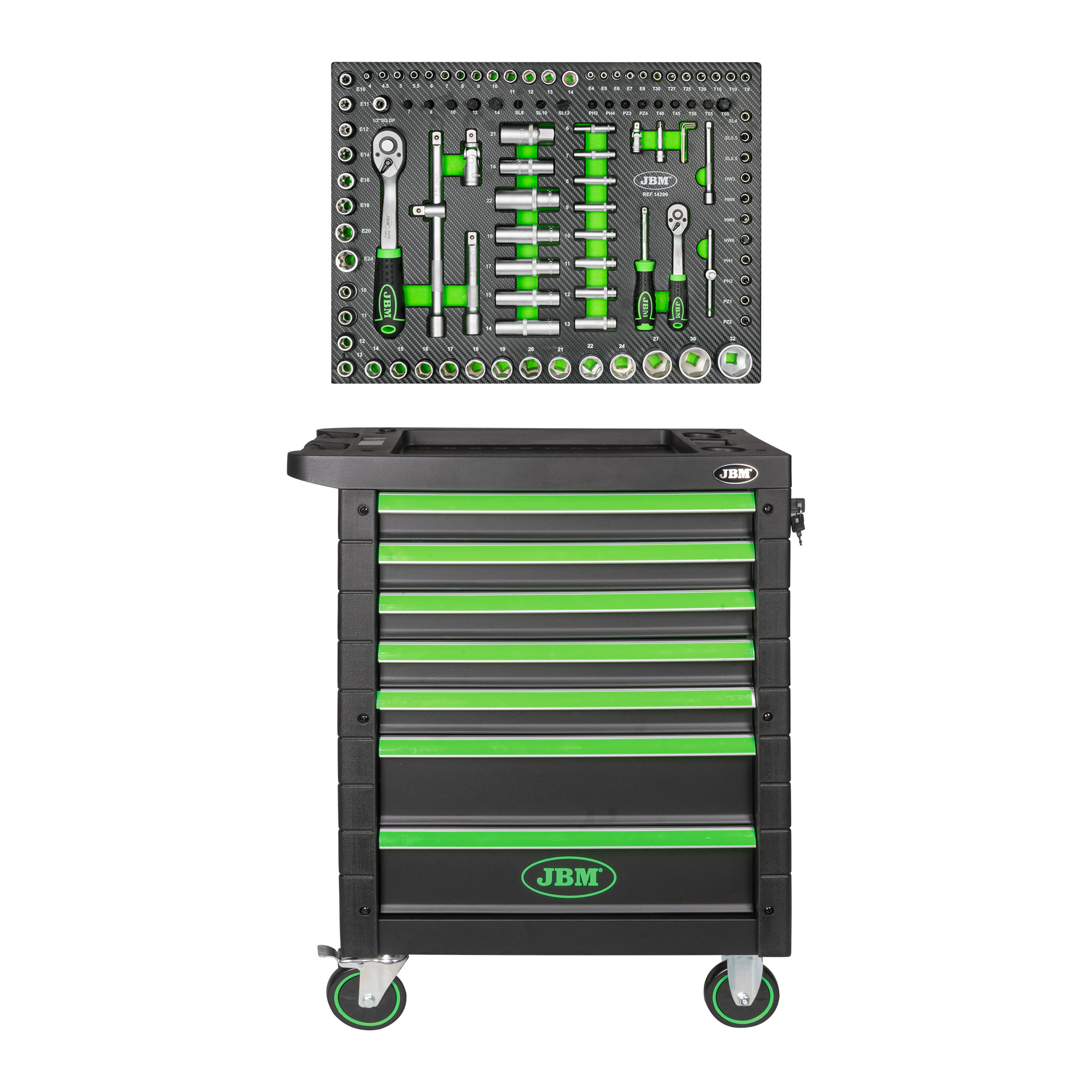 54006 Carrello A 7 Cassetti - Verde + 14296y Modulo 108 Pezzi