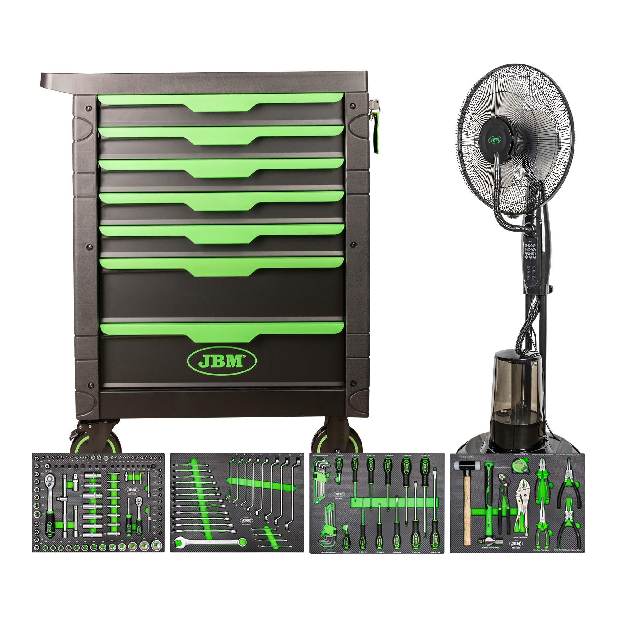 54389 Carrello A 7 Cassetti - Verde + 54125 Ventilatore Nebulizzatore D'acqua 75w
