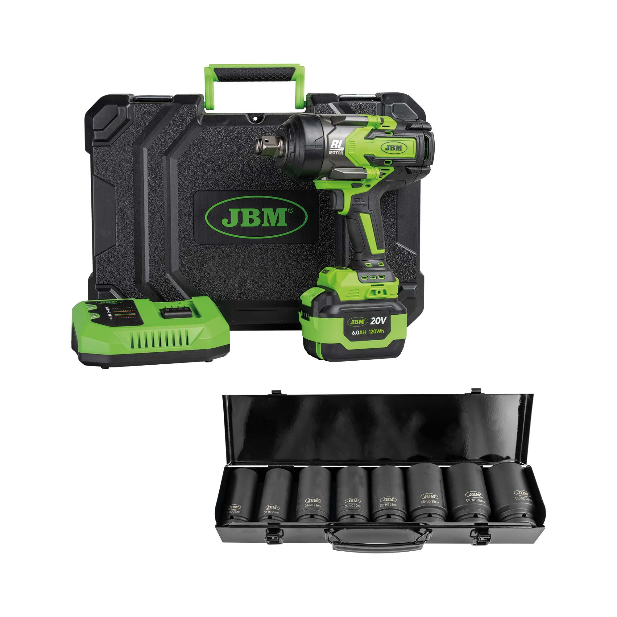 60048c Chiave A Impatto 3/4" 1300nm Brushless + 52347 Set Di 8 Bussole Pneumatiche Esagonali 3/4”