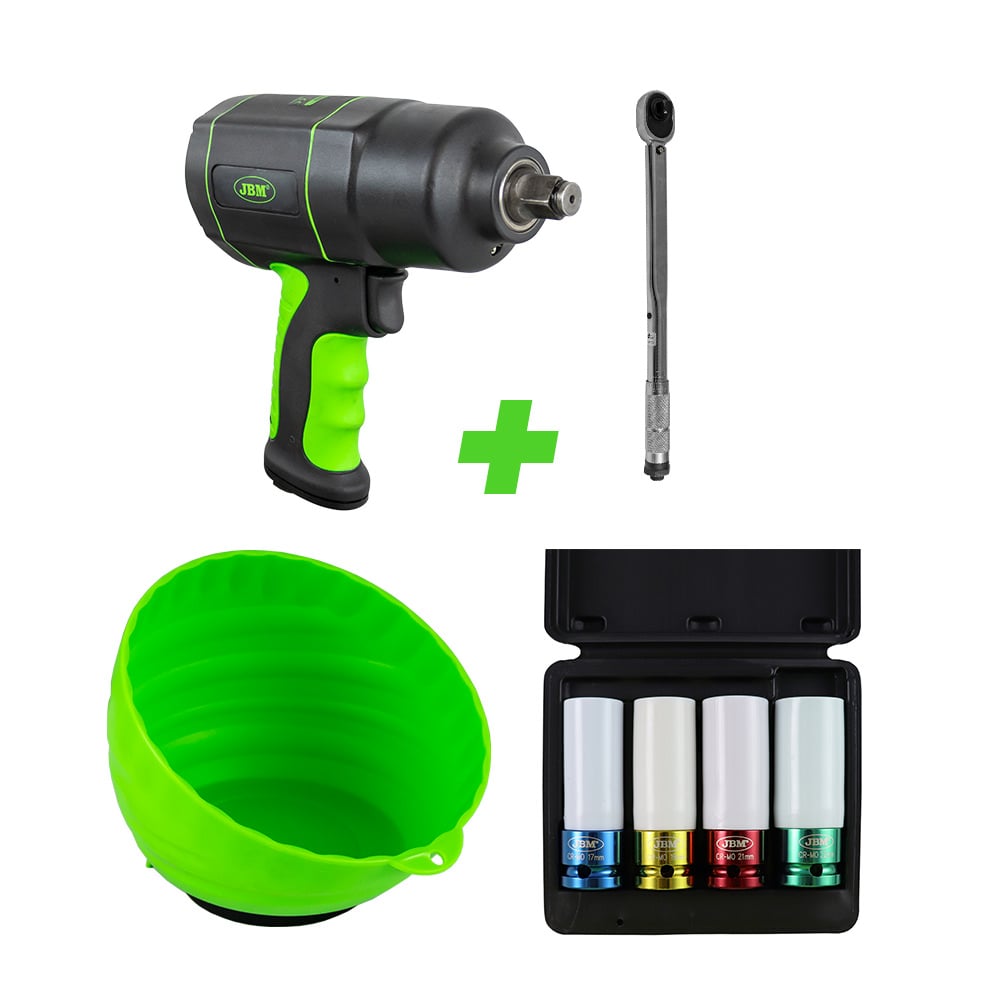 53608 Avvitatore Pneumatico+ 51127chiave Dinamometrica + 52338 Set Di 4 Bussole + 52466 Recipiente