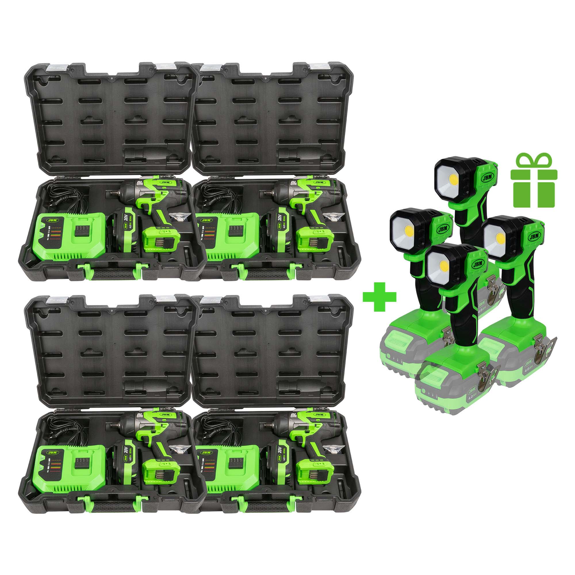 4 X 60044c Chiave A Impatto Brushless1/2" 1300nm + 4 X Torcia Led 60035 In Regalo