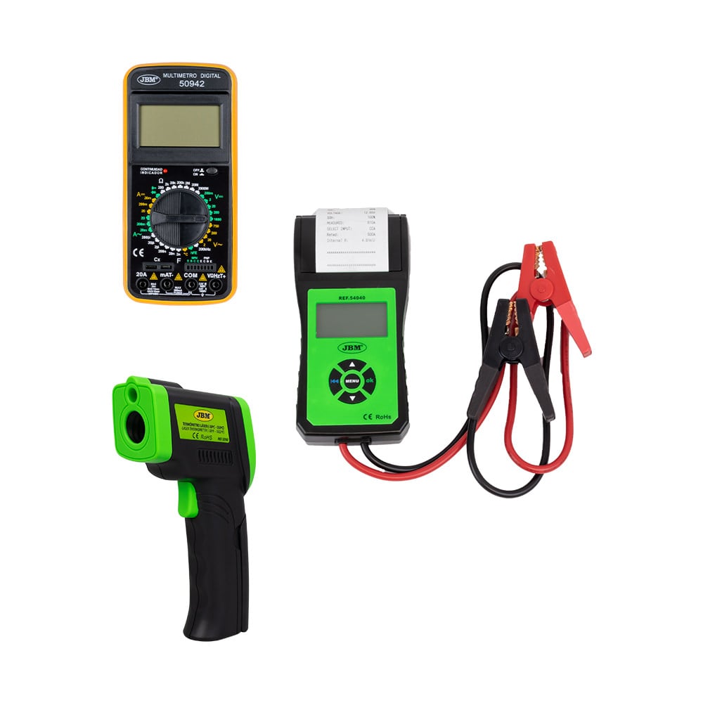 Tester Batteria 54040 + Multimetro Digitale 50942 + Termometro Laser 52162