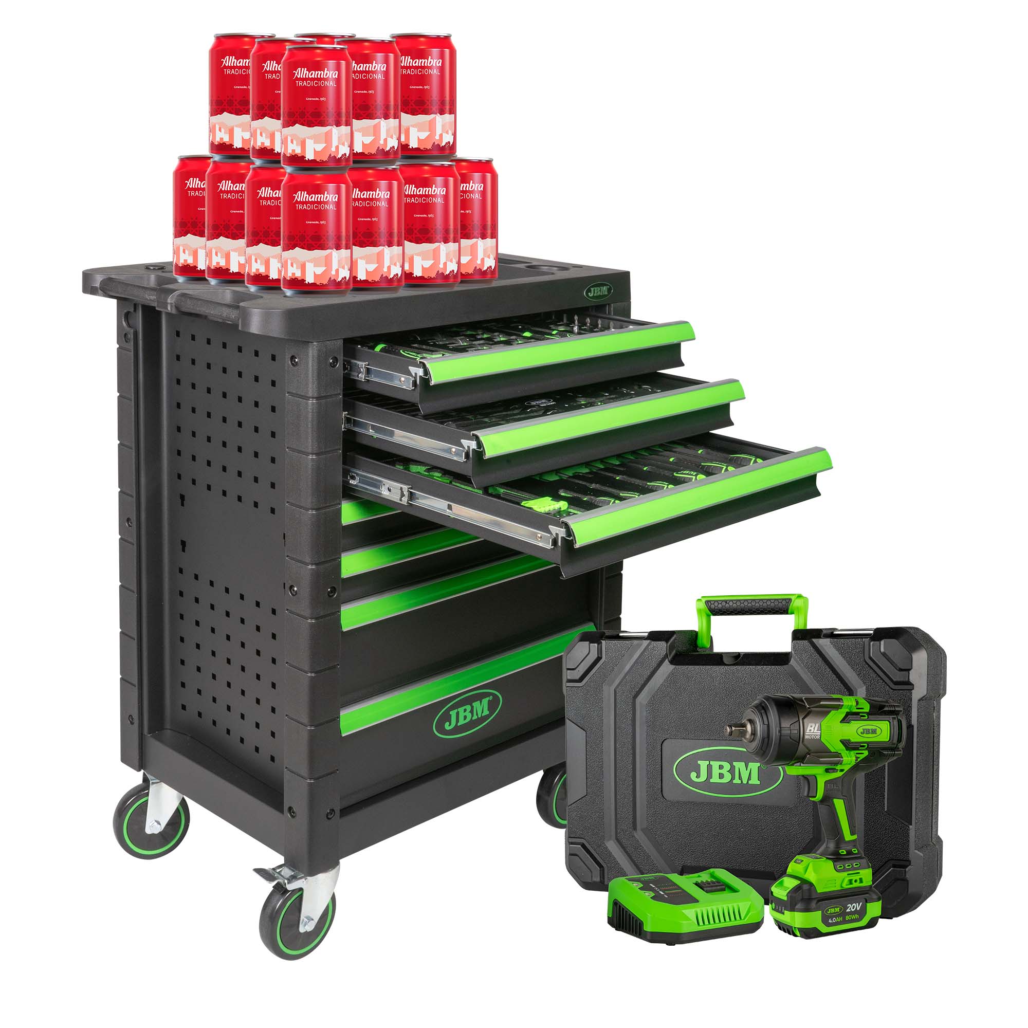 60044c Avvitatore Ad Impatto 1/2" 1300nm + 53904 Carrello Con Utensili 7 Cassetti + 24 Birre