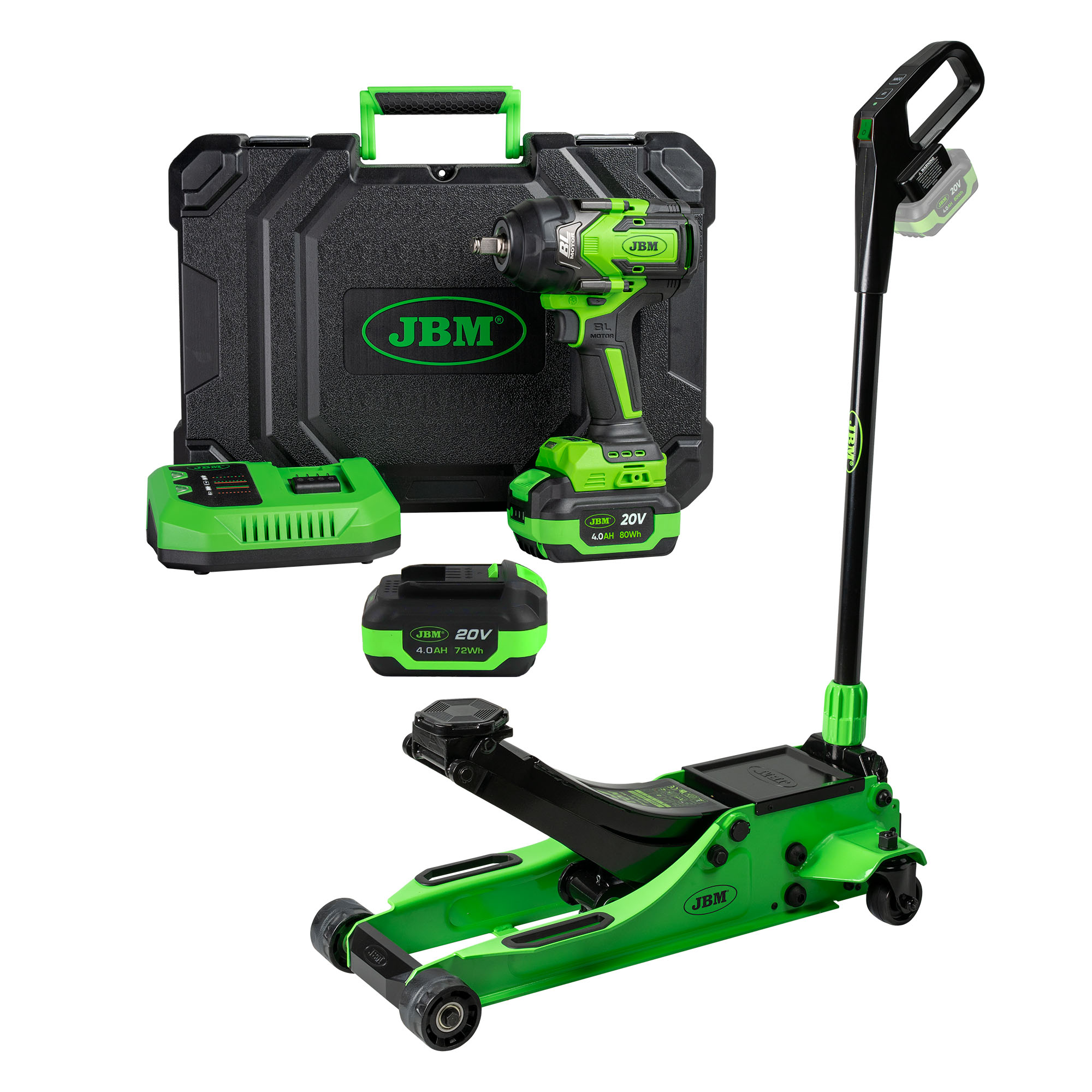 60051c Chiave Ad Impatto 1/2" 1000nm + 60065 Cric Idraulico 3t A Batteria + 60013 Batteria 4.0ah