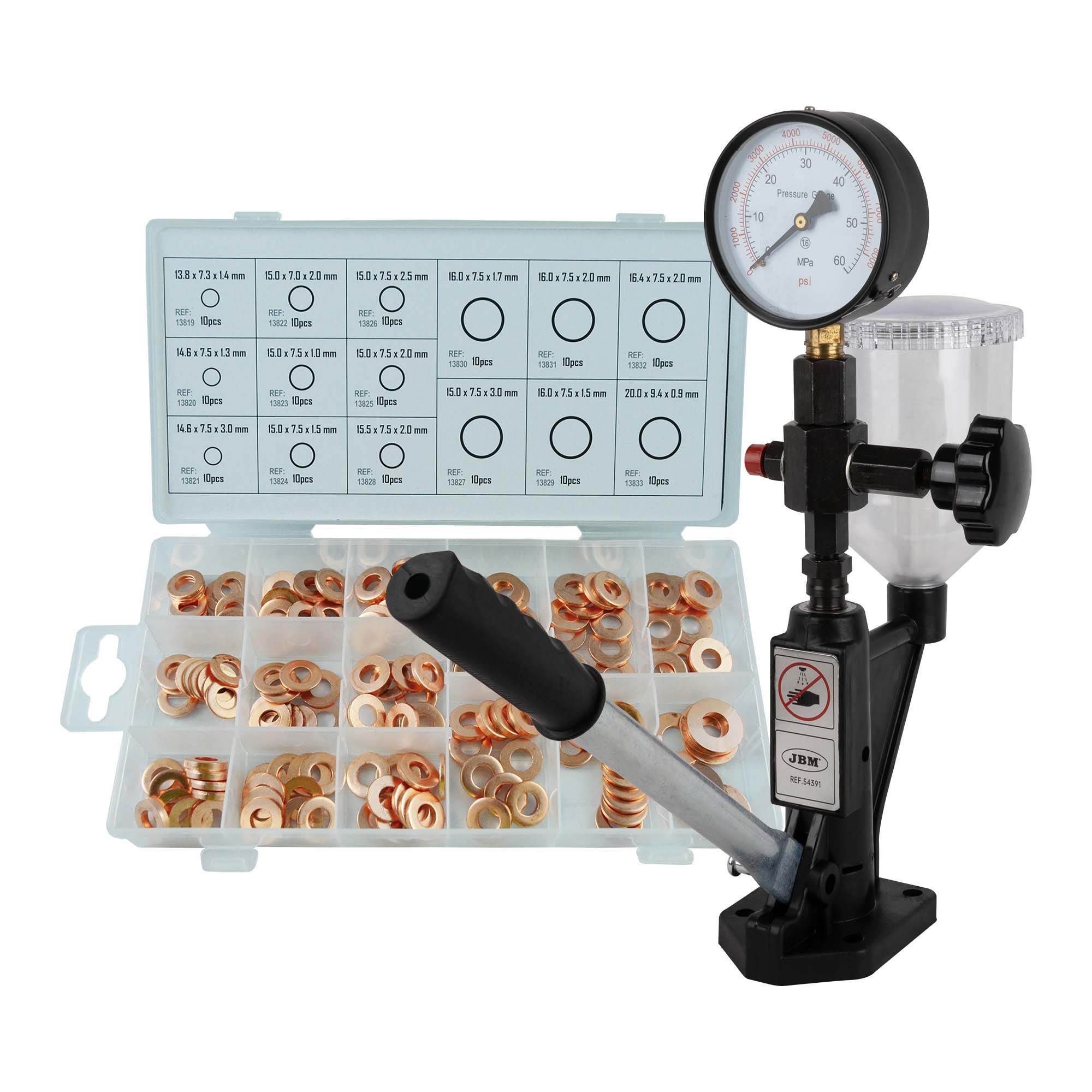 54391 Tester Ugelli Per Iniettori Diesel + 53229 Astuccio Di Rondelle Di Rama Per Iniettori 150 Pz.