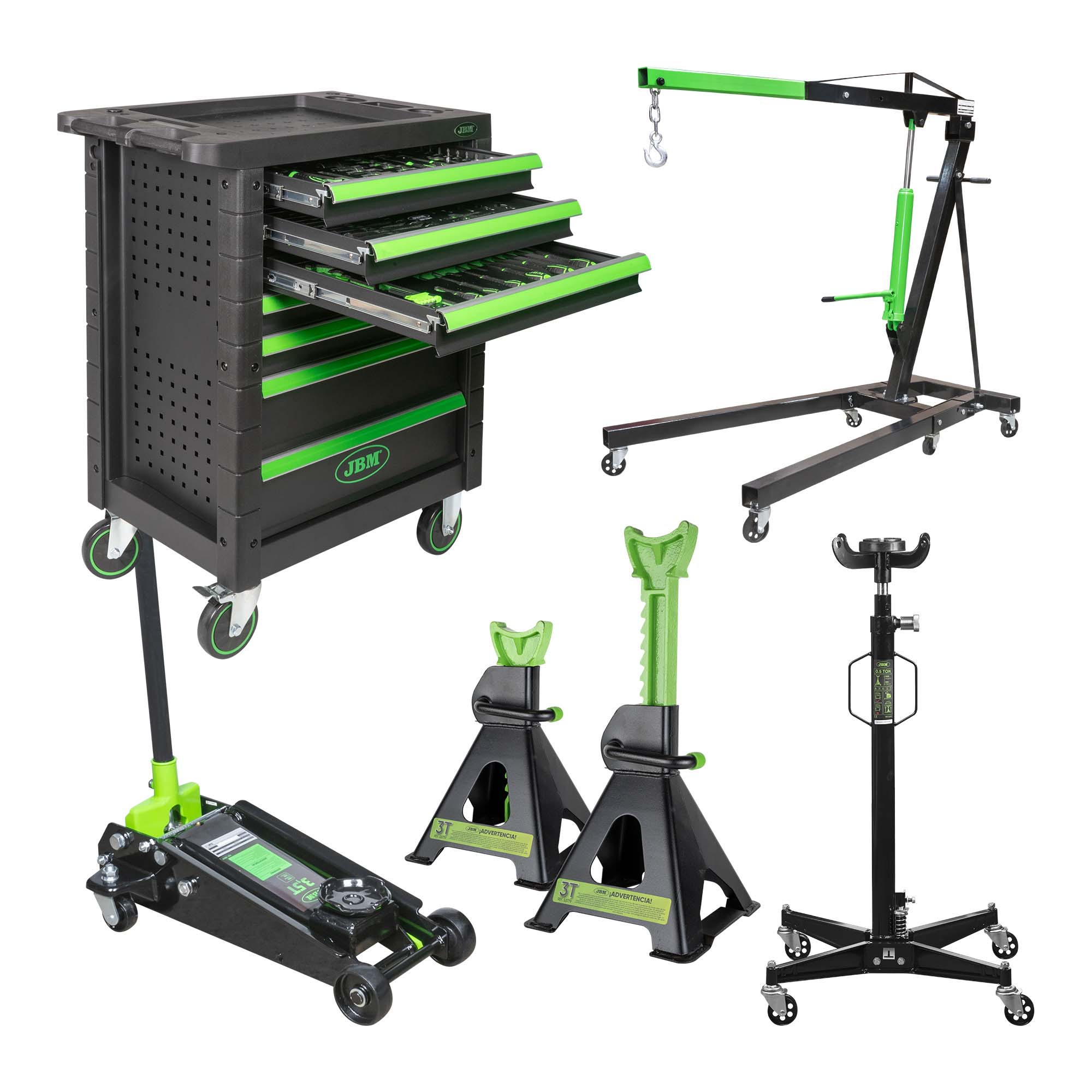 53904 Carrello+50831 Paranco 2t+50818 Martinetto+53779 Cavalletti+54001 Martinetto Telescopico