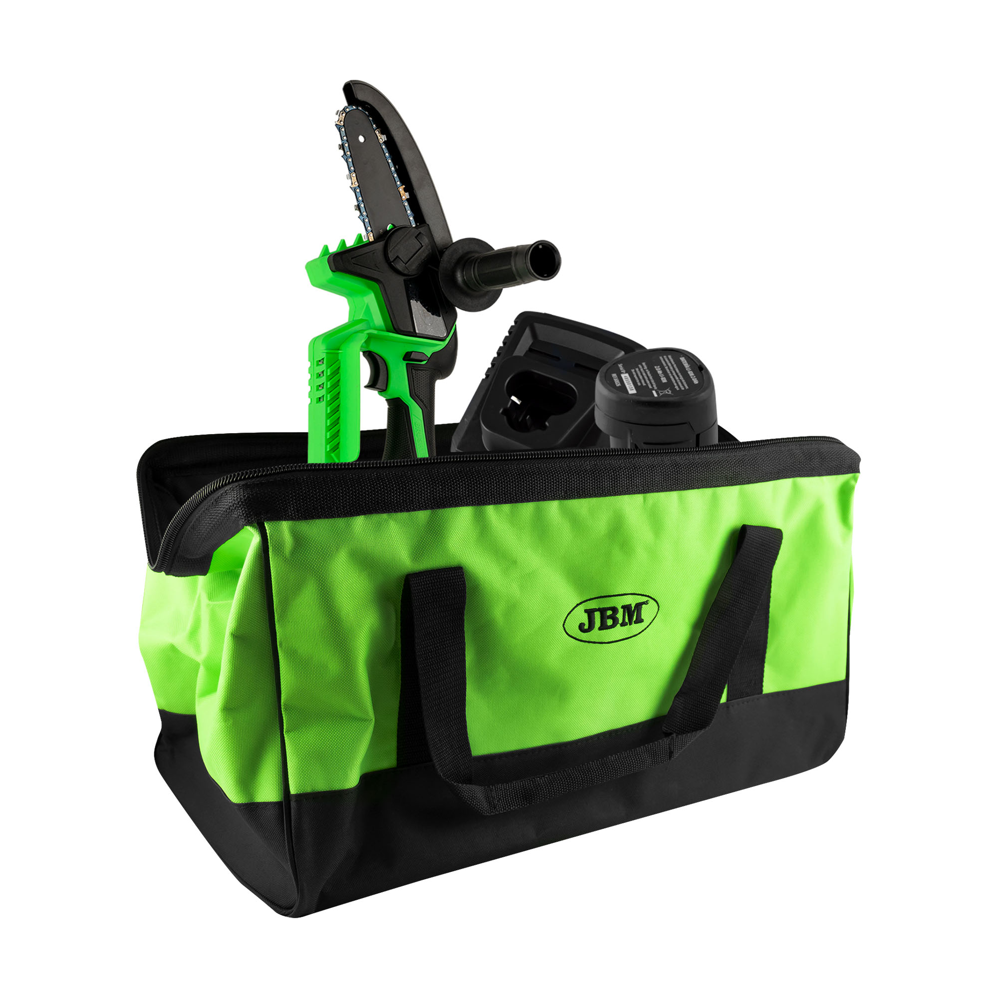 60056 Mini Motosega 12v+60025 Caricabatterie 12 V + 60026 Batteria  2.0 Ah + 53782 Borsa