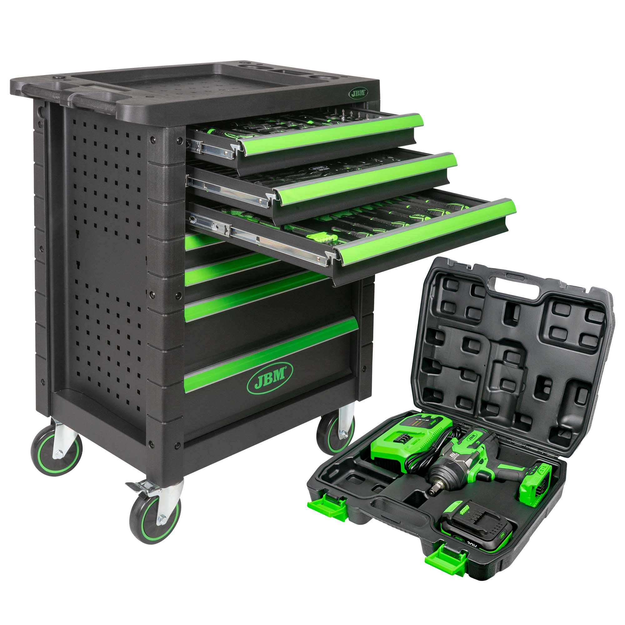 60044c Chiave A Impatto Brushless 1/2" 1300nm + 53904 Carrello A 7 Cassetti