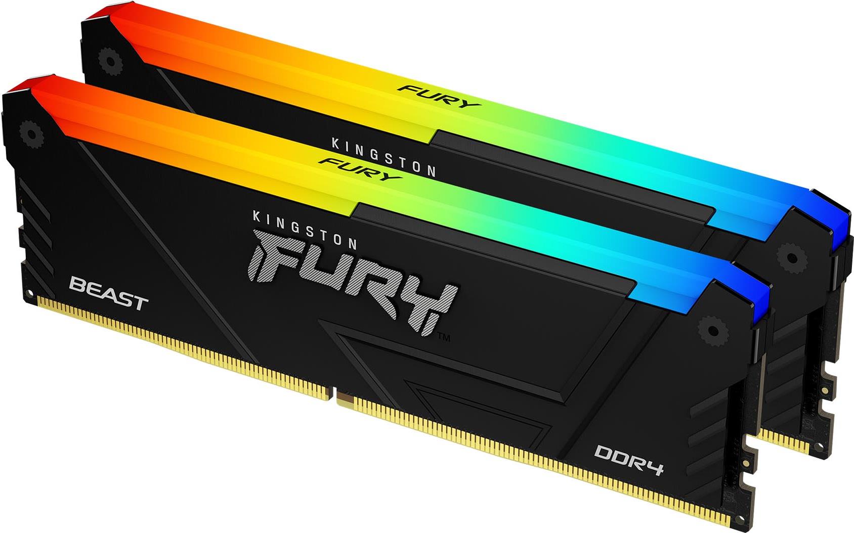 Kingston Fury Beast Rgb - Ddr4 - Kit - 64 Gb: 2 X 32 Gb - Dimm 288-Pin - 1800 Mhz / Pc4-28800 - Cl18 - 1.35 V - Ungepuffert - NoN-Ecc - Schwarz (kf43