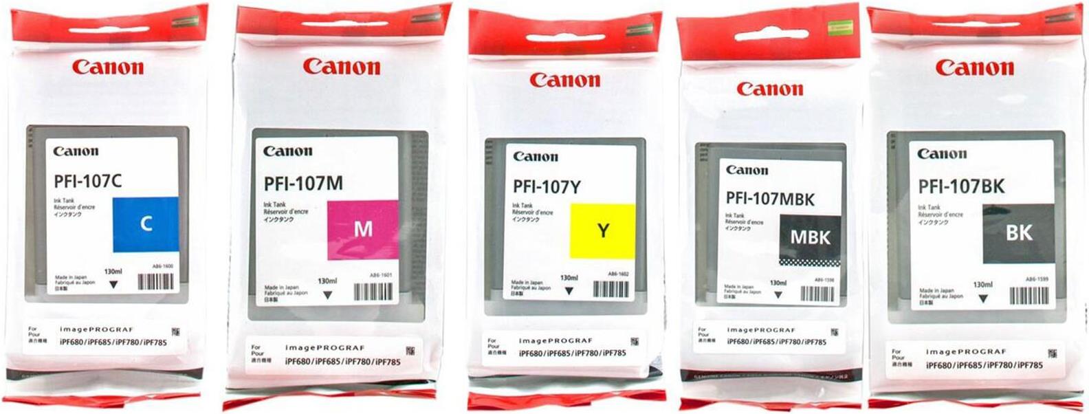 Canon Original PfI-107 Druckerpatronen - 5er Multipack (cyan, Magenta, Gelb, Schwarz, Mattschwarz) (oppfi107set)