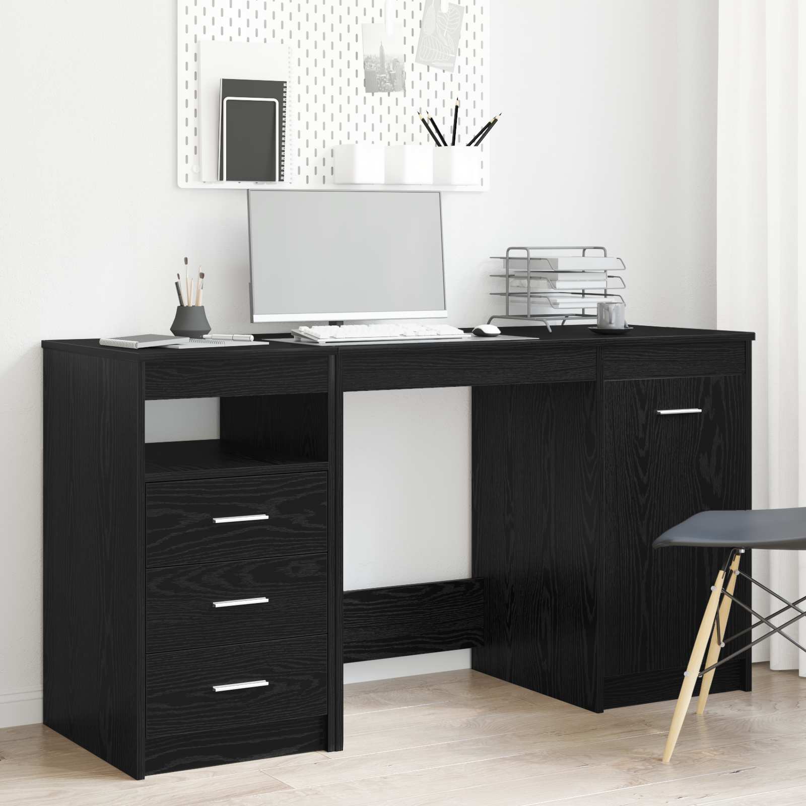 Scrivania 2 Pcs Rovere Nero 140 X 50 X 76 Cm Legno Multistrato