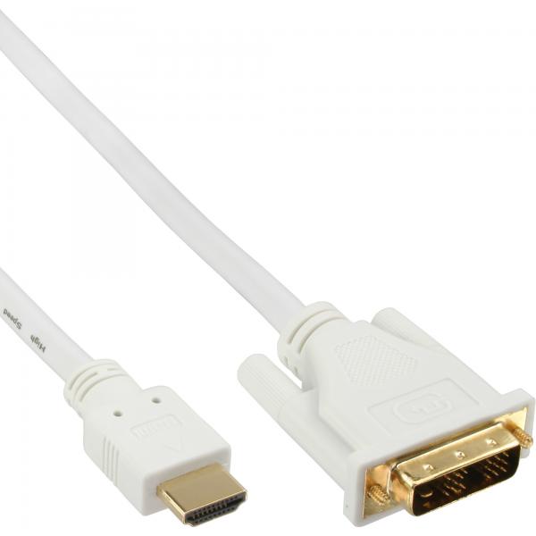 Cavo Inline HdmI-Dvi - Bianco / Oro - Hdmi Maschio A Dvi 18+1 Maschio - 5 M