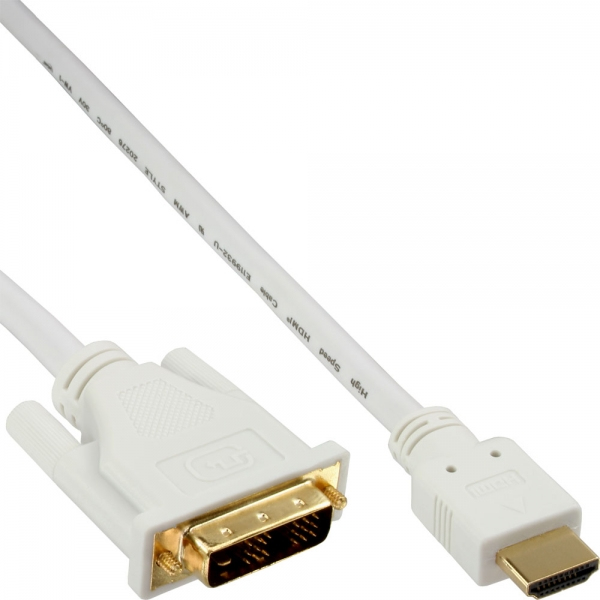 Cavo Inline HdmI-Dvi - Bianco / Oro - Hdmi Maschio A Dvi 18+1 Maschio - 3 M