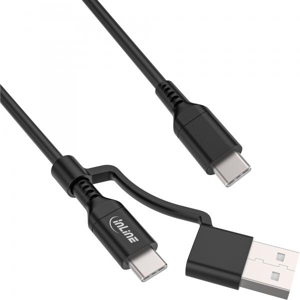Cavo UsB-C Inline 2 In 1 + Adattatore UsB-A - Usb 2.0 - 100 W - Tpe - Nero - 1 M
