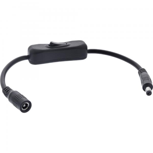 Cavo Cc Inline Con Interruttore - Dc St/bu 5,5x2,5 Mm - Awg 18 - Nero - 0,20 M
