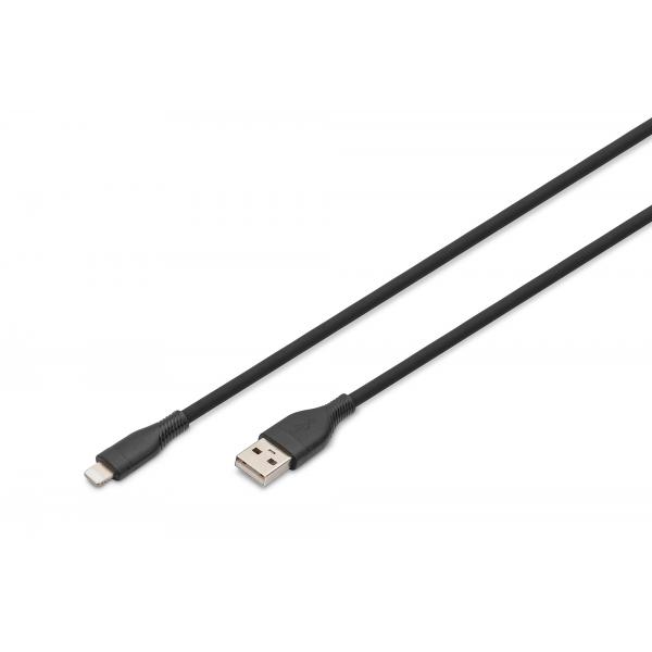 Cavo Di Collegamento In Silicone Lightning Digitus, UsB-A - Lightning 2 M, Nero