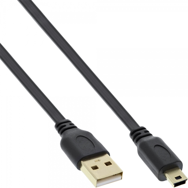 Inline Usb 2.0 Flachkabel - Usb A St An MinI-B St (5pol.) - Schwarz - 5m