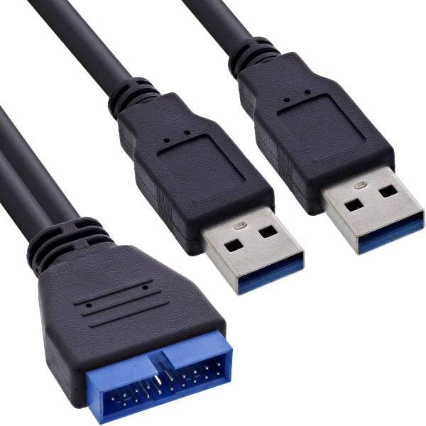 Inline Usb 3.0 Adapterkabel - 2x Stecker A Auf Pfostenanschluss 19polig. - 0,40m