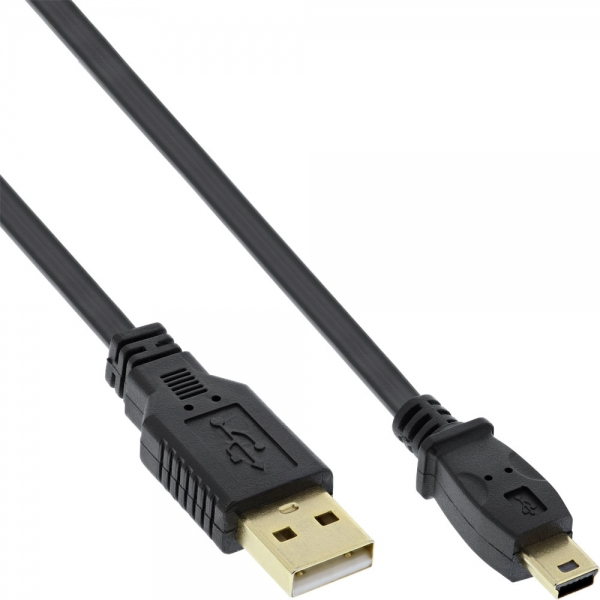 Inline Usb 2.0 Flachkabel - Usb A St An MinI-B St (5pol.) - Schwarz - 3m