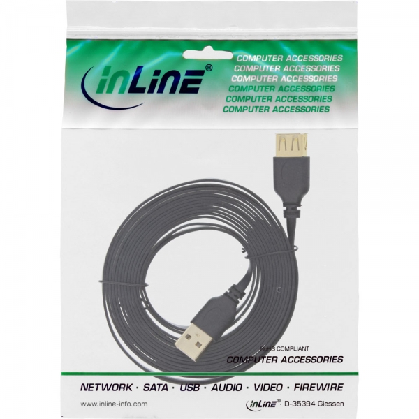 Inline Usb 2.0 Flachkabel Verlängerung - A St / Bu - Schwarz - Kontakte Gold - 3m - Image 3