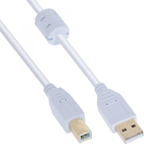 Inline Usb 2.0 Kabel - A An B - Weiß / Gold - Mit Ferritkern - 10m