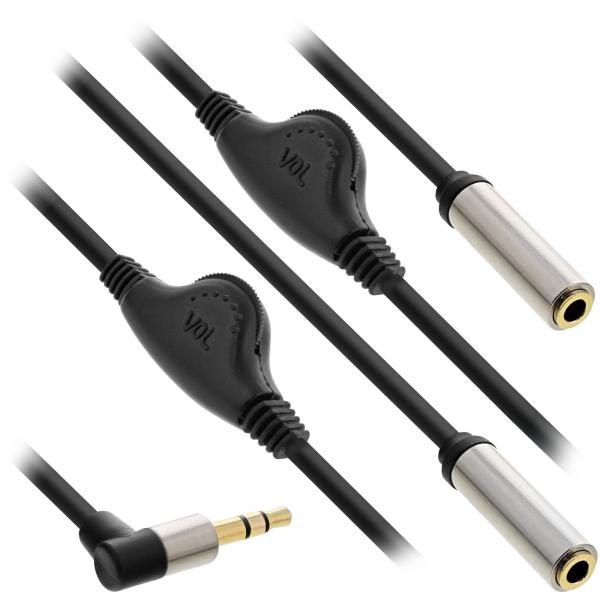 Inline Slim Audio Y-Kabel Klinke 3,5mm St An 2x Bu - Mit Lautstärkeregler - 0,25m