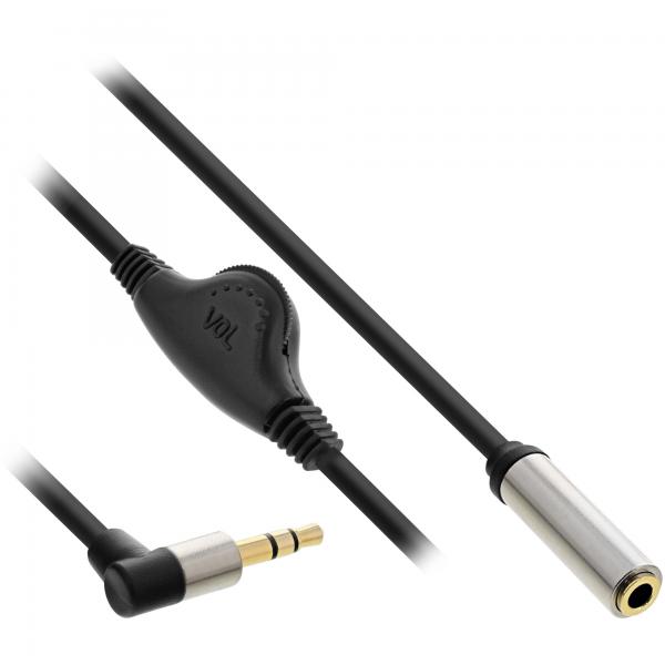 Inline Slim Audio Kabel Klinke 3,5mm St Gewinkelt / Bu - Mit Lautstärkeregler