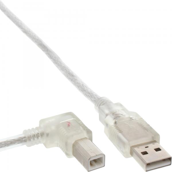 Inline Usb 2.0 Kabel - A An B - Links Abgewinkelt - Transparent - 0,3m