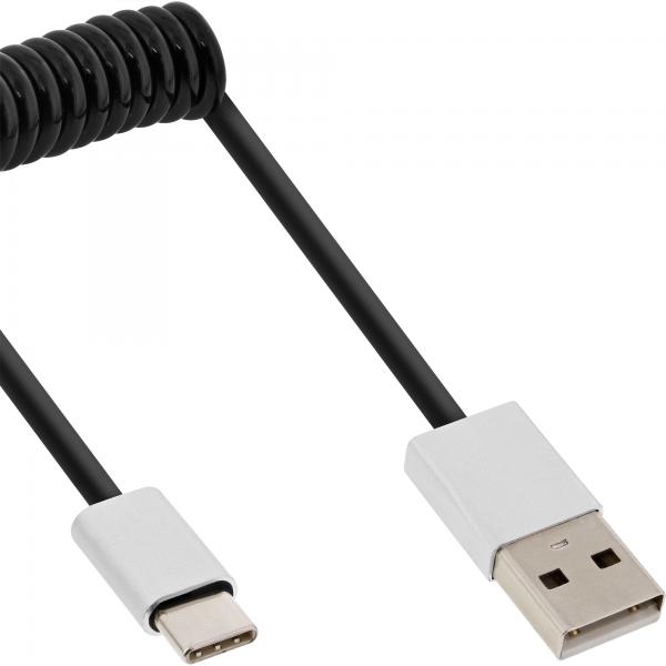 Inline Usb 2.0 Spiralkabel - UsB-C St An A St - Schwarz/alu - Flexibel - 2m