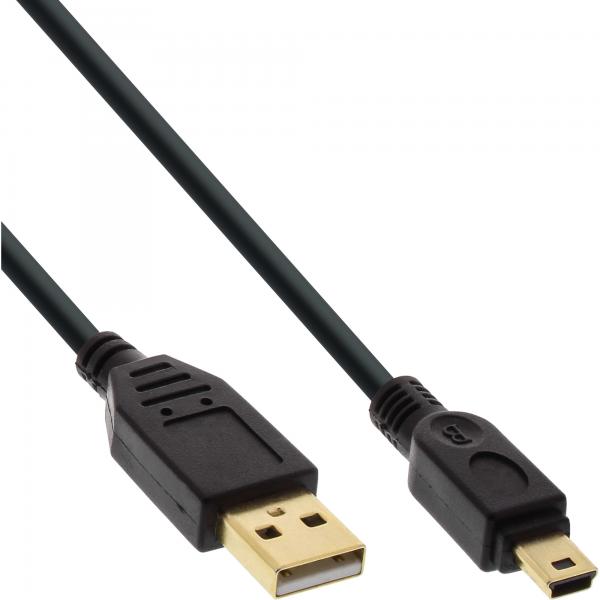 Inline Usb 2.0 MinI-Kabel - Usb A St/mini St 5pol - Schwarz - Vergold. Kont. - 0,3m
