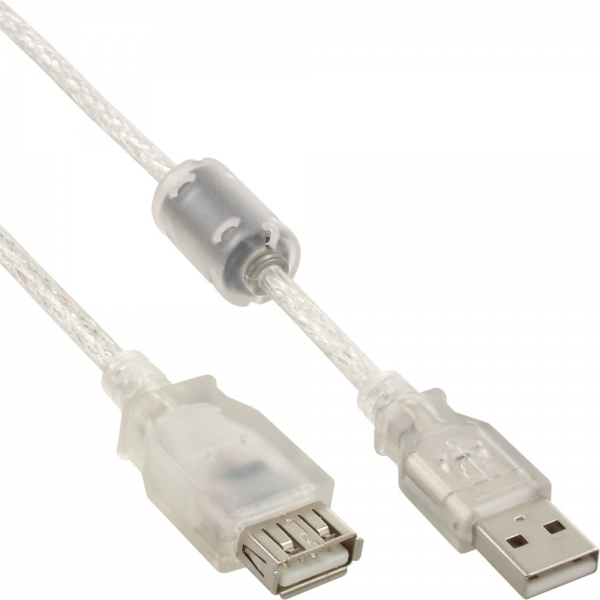 Inline Usb 2.0 Verlängerung - St/bu - Typ A - Transparent - Mit Ferritkern 0,5m