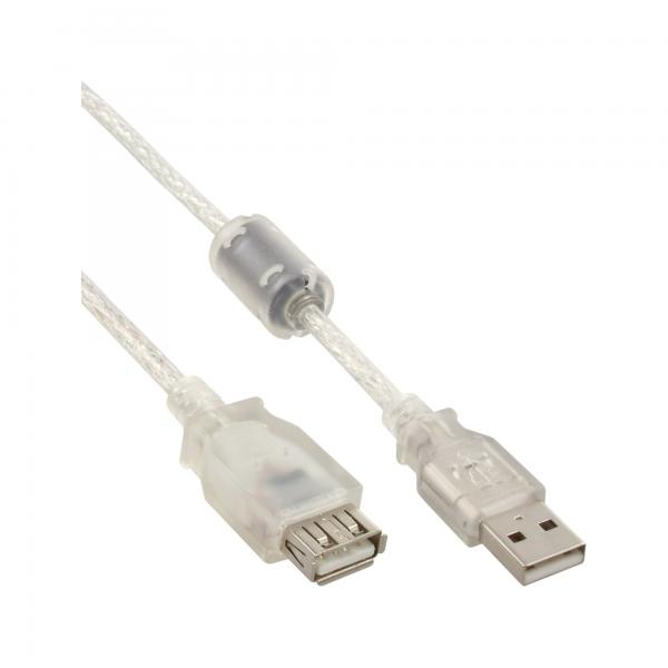 Prolunga Usb 2.0 Inline - St/bu - Tipo A - Trasparente - Con Nucleo In Ferrite 5 M