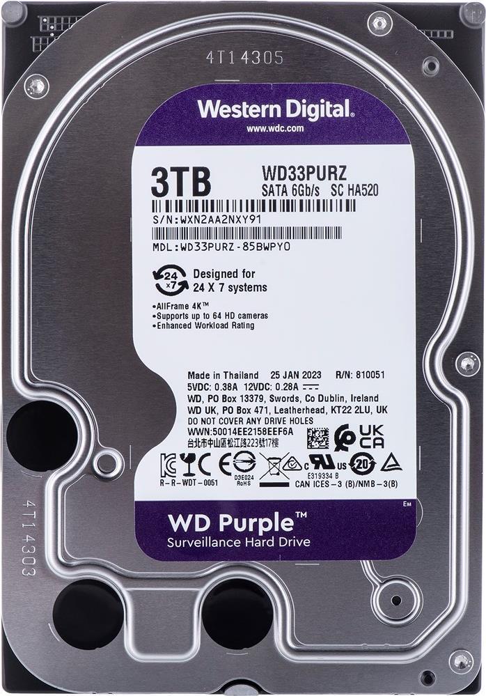 Wd Purple Wd33purz - Festplatte - 3tb - Überwachung - Intern - 3.5" (8,9 Cm) - Sata 6gb/s - 5400 U/min - Puffer: 256mb (wd33purz)