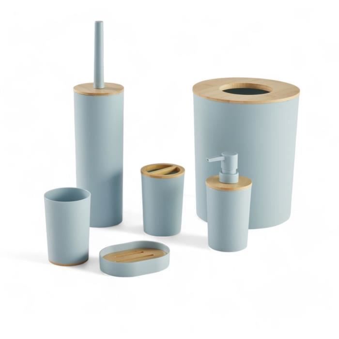 Set Di 6 Accessori Da Bagno - Today - Utility - Dispenser Di Sapone, Bicchiere, Portaspazzolino, Portasapone, Scopino Per Wc, Cestino - Blu